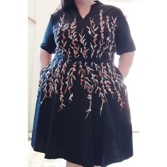 eshakti Dresses & Skirts - eShakti Embroidered A-line Belted Midi Fit & Flare